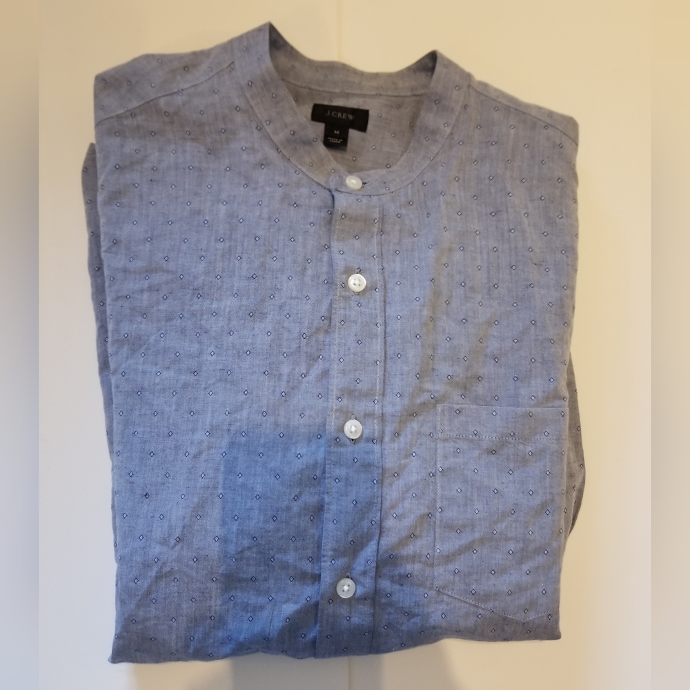 Band-collar shirt in diamond dobby chambray men's medium